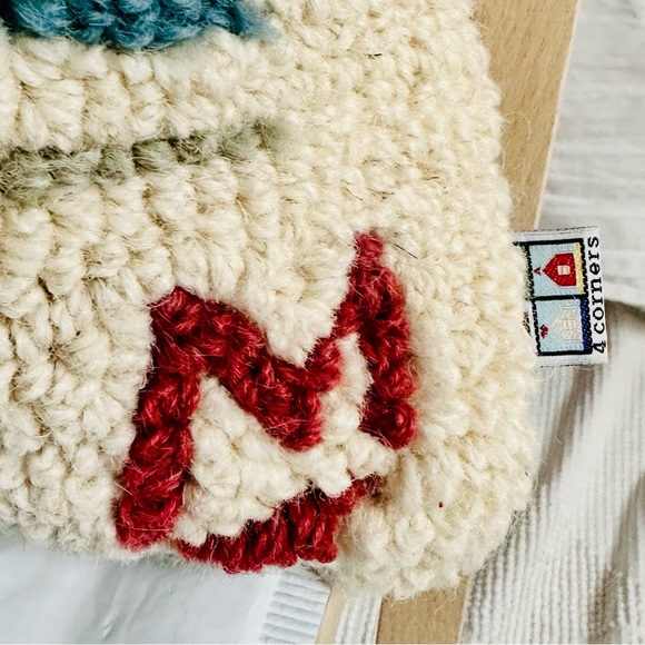 Chandler 4 Corners Hand Hooked Wool VERMONT ski pillow Laura Megroz 17” square - Picture 2 of 6